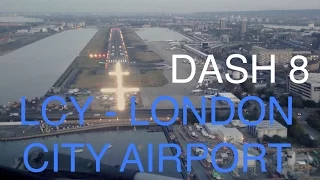 Dash8 Q400 Panoramic approach over London city - EGLC / LCY cockpit