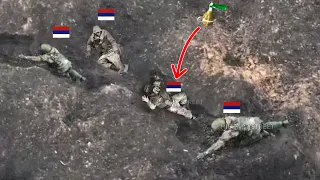 Horrible footage!! Ukrainian drone drops bomb knocked out hundreds of Russian troops in trench
