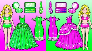 Pink VS Green Makeup And Dress Up Challenge 💗💚- Barbie Transformation Handmade - Lovely Barbie