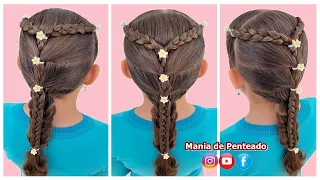 Penteado Fácil com Tranças Simples 🥰| Easy Hairstyle with Braids and Rubber Bands for Girls 😍