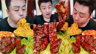 ASMR Spicy Fried Pork Ntestine, Noodles Eating Sounds | Xiaofeng Mukbang Fast Food EP70