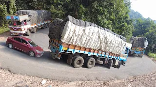 Lorry Videos : Drivers Must Dare At Terrible Ghat Turns | Truck Driving | Big Trucks | Trucks in Mud