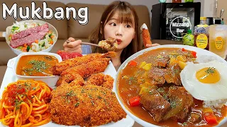 Sub)Real Mukbang- Beef Curry 🍛 Pork Cutlet, Fried Shrimp 🍤 Spaghetti 🍝 Highball 🥂 ASMR KOREAN FOOD