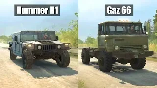 Spintires Mudrunner Hummer H1 vs russian truck (Gaz 66/B-66)
