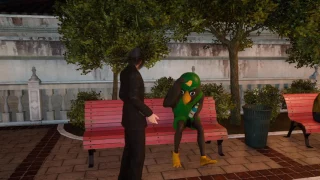 Kenny the Crow scaring Noctis (Moogle Chocobo Carnival )