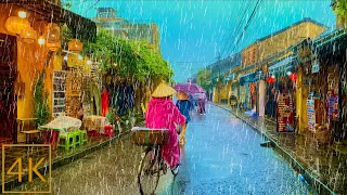 Walking in the Rain in Hoi An UNESCO Old Town, Vietnam (Ancient Town Sounds) 4k Rain Ambience