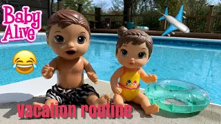 Baby Alive Luke and new baby sister Vacation Morning Routine