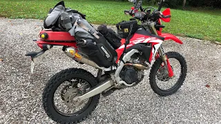 Mosko Moto Reckless 40 packed for 7 days Moto Camping Honda CRF450L