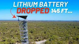 How SAFE is Lithium in a Caravan?  || DROPPING a LiFePO4 battery from 15 stories | Fire? Explosion?
