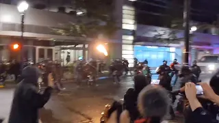 Molotov Cocktail Thrown Toward Police During Protest in Portland