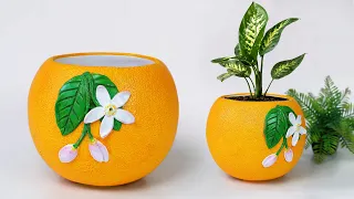 Orange shape Flower Vase making || Cement flower pot - सीमेंट फूल फूलदान बनाना