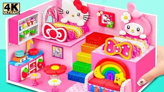 DIY Miniature House ❤️ Building Hello Kitty Pink Bedroom with Two Bed, Kitchen Set from Polymer Clay