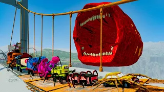 ALL MONSTERS Big & Small Cars vs Broken Bridge with TRAIN EATER – BeamNG.Drive