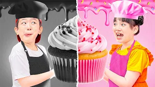 تحدي الطعام الوردي مقابل الأسود - Baby Doll و Mike، هل تعتقد من يصنع الكعكة الأفضل؟