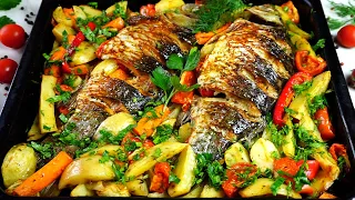 Karasik in the oven with vegetables. Delicate taste