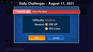 Microsoft Solitaire Collection | FreeCell - Medium | August 11, 2021 | Daily Challenges