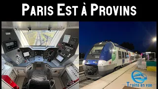 Voyage en cabine d'un AGC (B82500) de PARIS EST à PROVINS à la tombé de la nuit