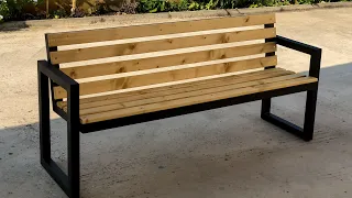 Modern Outdoor Bench |steel & wood|