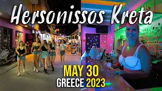 Hersonissos Crete, nightlife, walking tour 4k, Kreta, Greece 2023