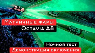 Матричные фары Октавия А8 тест включения, свет Octavia A8