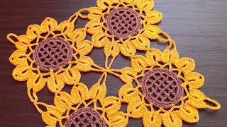 Невероятно красивый мотив "Подсолнух" крючком.КВАДРАТНЫЙ МОТИВ.Crochet motif tutorial patterns