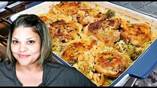 Chicken and Broccoli Cheese Rice Casserole | One Pan Baked Chicken and Rice