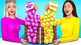 Tantangan Makanan Emas vs Pink | Pertarungan Makanan 1 Warna 24 Jam oleh MEGA GAME