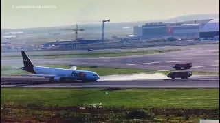 Boeing Plane Drags Nose Across Runway in Istanbul After Landing Gear Fails