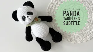 Kadife ipten Panda yapımı🐼1/2 ENG SUBTİTLE (leg,arm,ears,body) #amigurumitutorial #plushpanda #panda