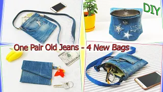 4 DIY Most Fast Bags From One Pair Old Jeans - Old Jeans Bag Making - Crafts Ideas For Beginners