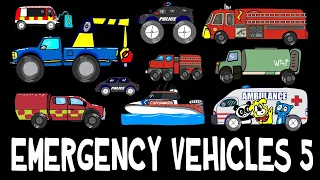 Emergency Vehicles 5 | Electric Vehicles | Ambulance, Police Car, Fire Truck, Fireboat | DinoJordan