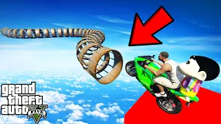 FRANKLIN TRIED IMPOSSIBLE SNAKE PIPE MEGARAMP PARKOUR CHALLENGE BY BIKES GTA 5 | SHINCHAN and CHOP