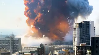 Devastating unseen footage shows moment of Beirut explosion in 4K & slow motion.