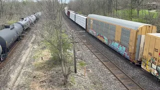 Train meet at Denfield Road. CN 8808, 3036 & 2280 w/ westbound freight train.