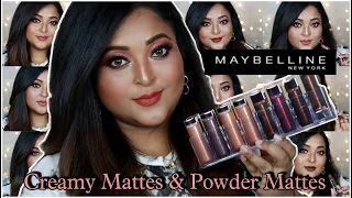 MAYBELLINE CREAMY MATTE & POWDER MATTE LIPSTICKS|| 12 Shades|| REVIEW & SWATCHES|| For All skintones