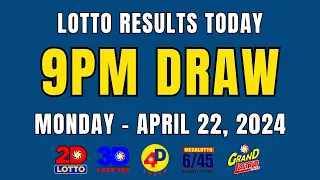 9PM Lotto Result Today April 22, 2024 (Monday) Ez2 Swertres , 4D, 6/45, 6/55, PCSO