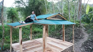 Start to finish alone build log cabin -Wooden house, wooden floor, wooden wall, door and window