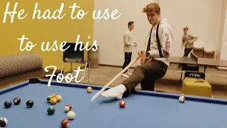 he had to use his foot...
