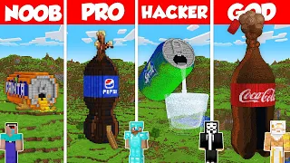 SODA DRINK CAN HOUSE BUILD CHALLENGE - Minecraft Battle: NOOB vs PRO vs HACKER vs GOD / Animation