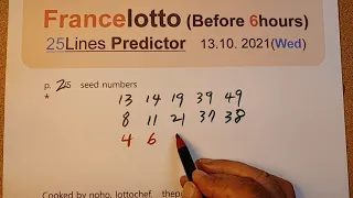 france loto du mercredi 13 octobre 2021 predicteur. tirage fdj loto 13.10.2021. 25 lines predictor.