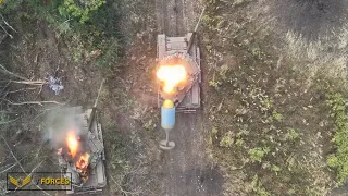 Horrible Moment!! Ukrainian Drone Blows Up Advanced Russian T-90 Tank after dropping grenades on it