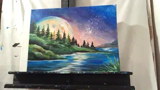 Moon Lake Part 1 Easy Acrylic Painting tutorial with Roxie Allen Arts