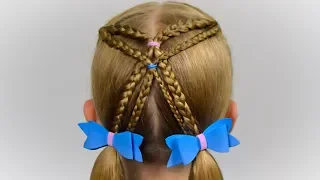 SIMPLE  hairstyle with braids and elastics. Quick and Easy hairstyle for girls #54