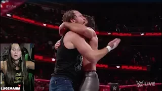 WWE Raw 7/24/17 Dean & Seth Rollins vs Miz Dallas Axel (THEY HUG!)