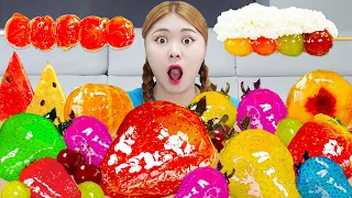 MUKBANG 대왕딸기 레인보우 디저트 무지개 탕후루 먹방 & 레시피 RAINBOW DESSERT EXOTIC FRUITS EATING | HIU 하이유