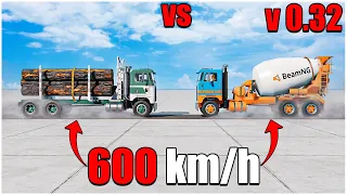 BeamNG Drive v0.32| The Ultimate Crash Test! Gavril T-Series Concrete Mixer VS Log Truck at 600 km/h