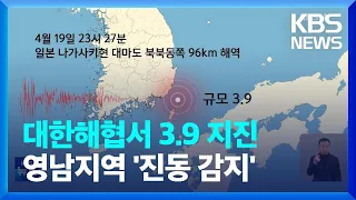 부산에서 50km 떨어진 대한해협서 규모 3.9 지진…영남 지역 진동 감지 / KBS  2024.04.20.