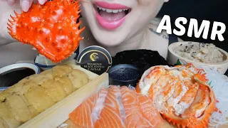 SUSHI Uni Sugoi, Salmon Sashimi and Hanasaki Crab (from Hokkaido) NO TALKING Eating Sounds | N.E