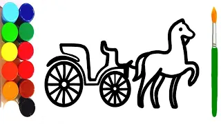 Horse Carriage 🚃 Drawing, Painting and Coloring for kids and toddlers | How to draw horse Carriage