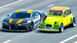 Bugatti Chiron SS 300+ vs Citroen 2CV F1 Engine - Drag Race 20 KM